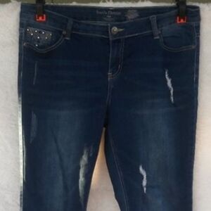 1822 Denim W's Plus Sz 16W Skinny Jeans Dark Blue Wash & Embellished Pockets